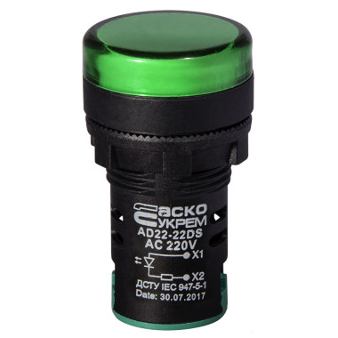 Сигнальна арматура AD22-22DS зелена 220V АC