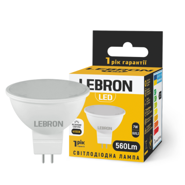 LED лампа LEBRON L-MR16, 7W, 220V, GU5,3, 4100K, 560Lm