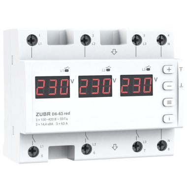 Трифазне реле напруги ZUBR D6-63 red