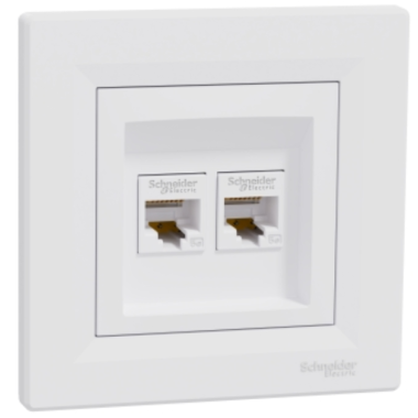 Розетка комп'ютерна подвійна, 2*RJ45, кат. 5e, 125 МГц, Asfora білий