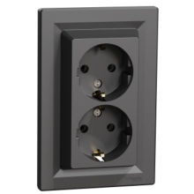 Розетка з контактом, що заземлює, подвійна  Asfora 16А (антрацит) 